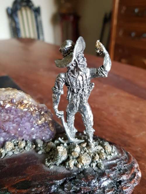 Vintage Gold Digger Figurine with Amethyst Rock