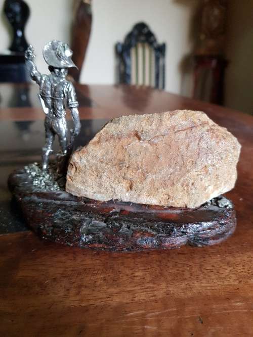 Vintage Gold Digger Figurine with Amethyst Rock