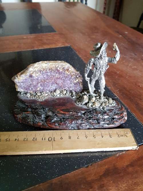 Vintage Gold Digger Figurine with Amethyst Rock