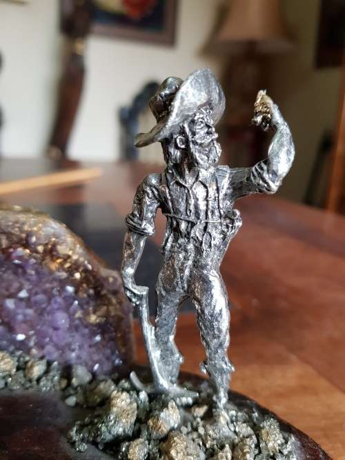 Vintage Gold Digger Figurine with Amethyst Rock
