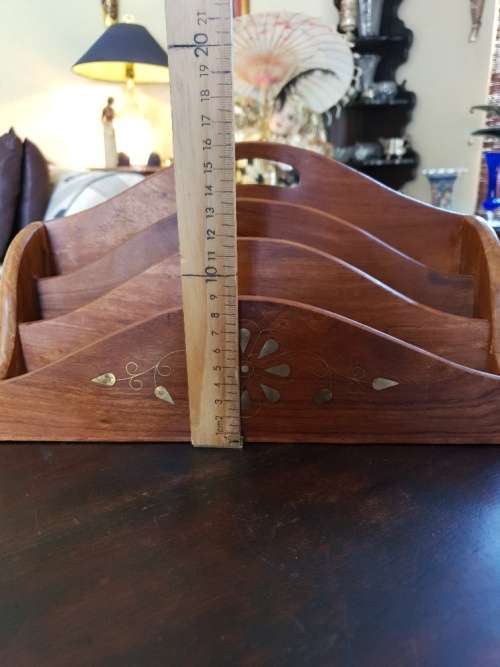 FREE SHIPPING!!!  Stunning Vintage Solid Wood Book Rack with Brass Inlays