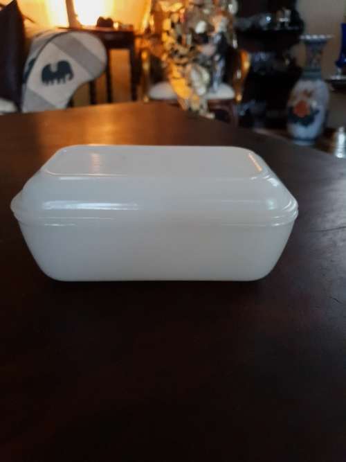 FREE SHIPPING!!!  Beautiful Vintage Milk Glass Butter Dish. Makers Mark