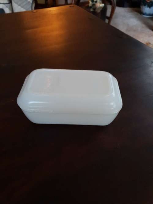 FREE SHIPPING!!!  Beautiful Vintage Milk Glass Butter Dish. Makers Mark