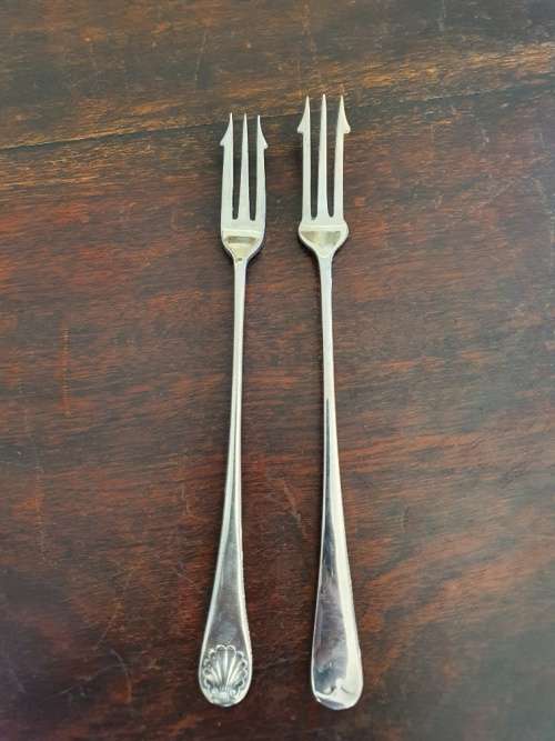 FREE SHIPPING!!!  Two Vintage Silver Plated Pickle Forks. Makers Marks.