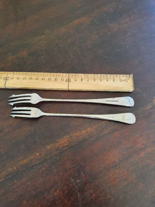FREE SHIPPING!!!  Two Vintage Silver Plated Pickle Forks. Makers Marks.