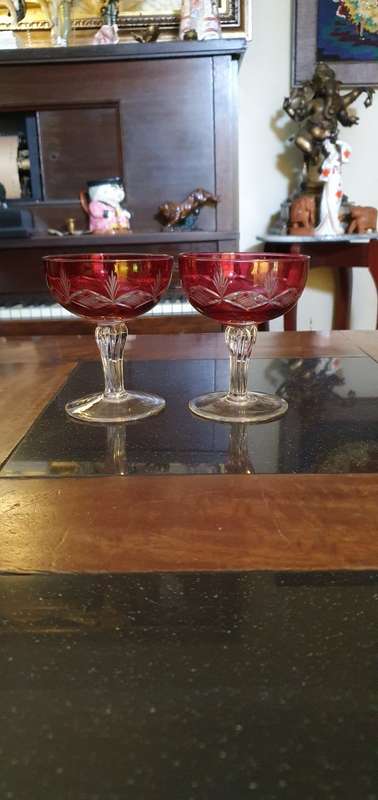 Two Beautiful Cut Cranberry Glasses