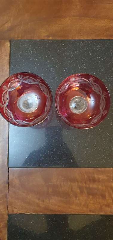 Two Beautiful Cut Cranberry Glasses