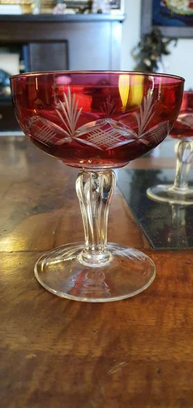 Two Beautiful Cut Cranberry Glasses