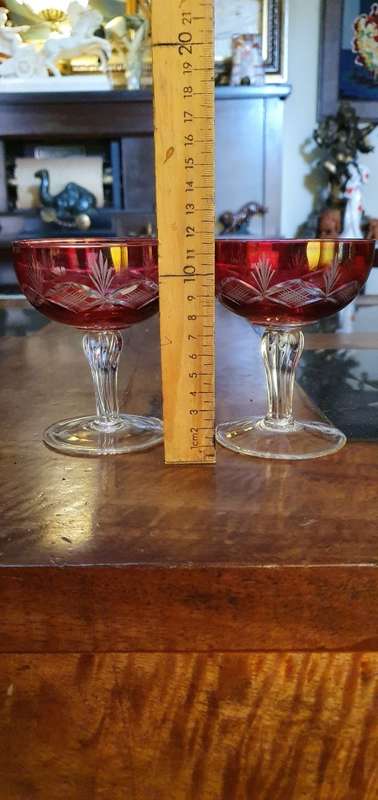 Two Beautiful Cut Cranberry Glasses