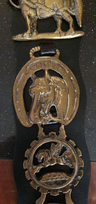 Vintage  Brass Horse Medallions on Leather Bridal.