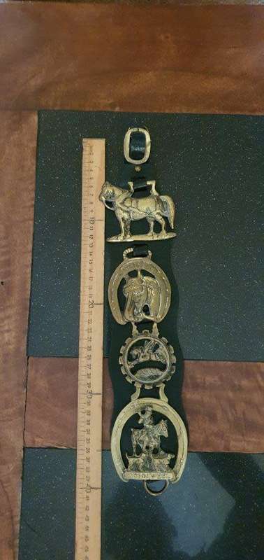 Vintage  Brass Horse Medallions on Leather Bridal.