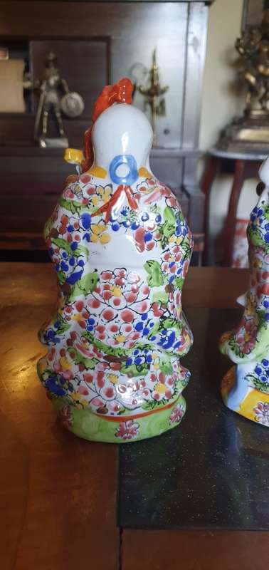 Beautiful Large 24 cm Hand Painted Vintage Fu LU Shou Gods of Happiness, Prosperity and Longevity