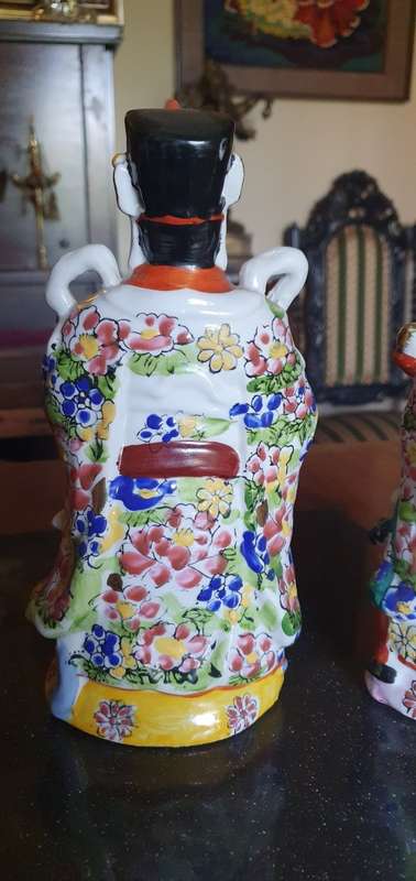 Beautiful Large 24 cm Hand Painted Vintage Fu LU Shou Gods of Happiness, Prosperity and Longevity