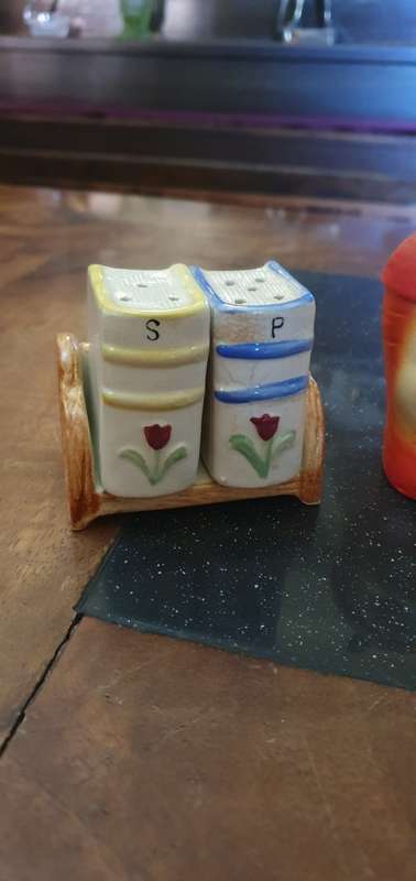 Assorted Salt and Pepper Shakers and Jam Pot