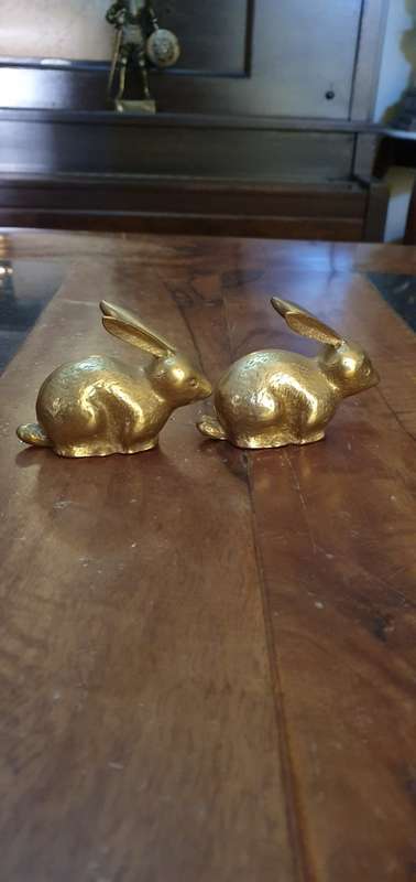 Two Vintage Brass Rabbits.