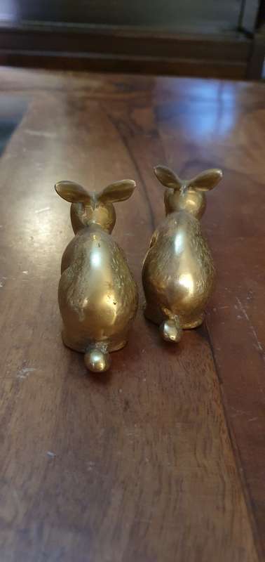 Two Vintage Brass Rabbits.