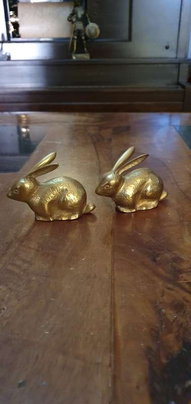 Two Vintage Brass Rabbits.