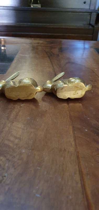 Two Vintage Brass Rabbits.