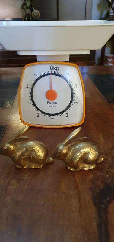 Two Vintage Brass Rabbits.