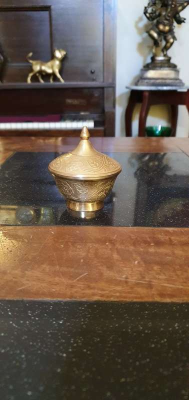 Gorgeous 8 cm tall Lidded Brass Bowl