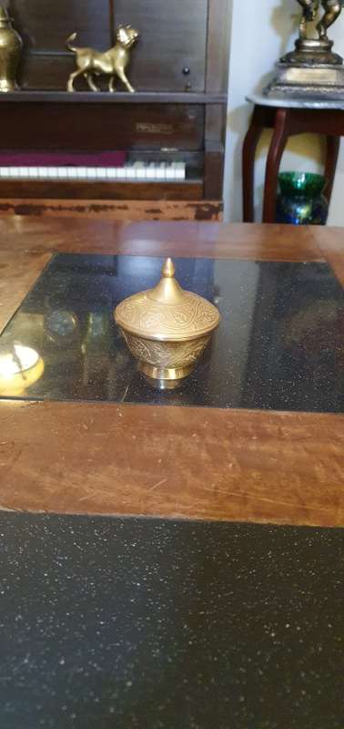 Gorgeous 8 cm tall Lidded Brass Bowl