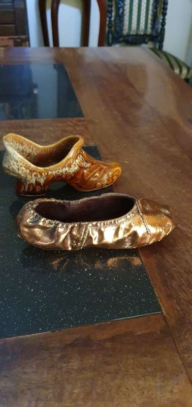 Vintage Copper Ballerina Shoe + a Porcelain Shoe