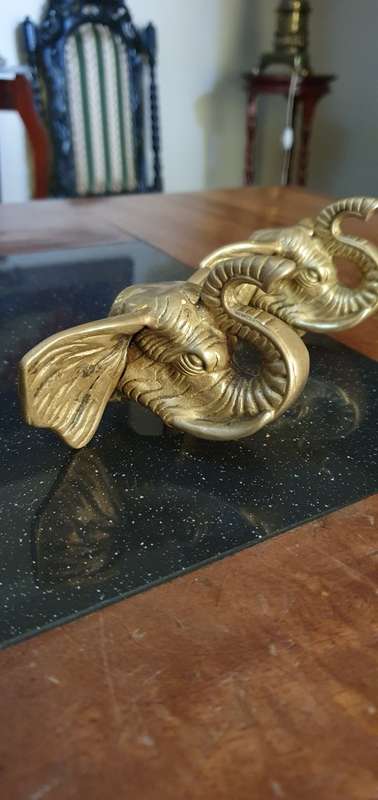 Two Brass Elephant Wall Mount Figurines