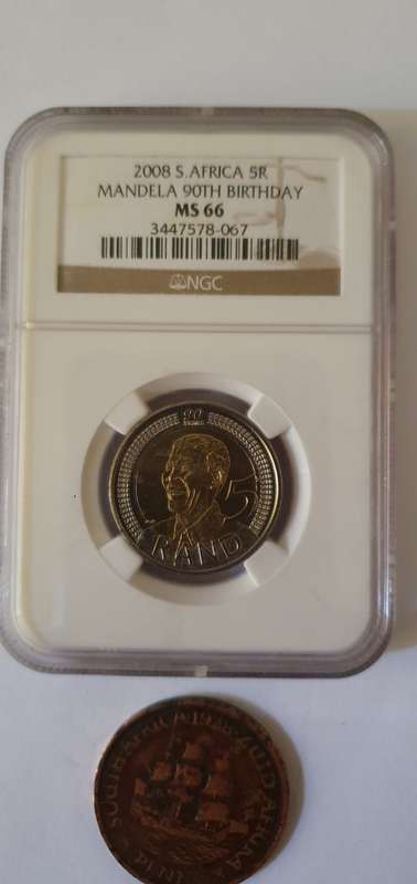 2008 Mandela 90th Birthday R5 Coin NGC Graded MS66 Plus 1928 Penny