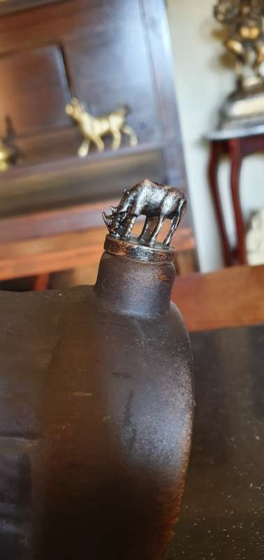 Porcelain Rhino Horn Liqueur  Bottle With Metal Rhino Stopper*