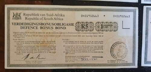 R5-00 South African Defence Bonus Bonds