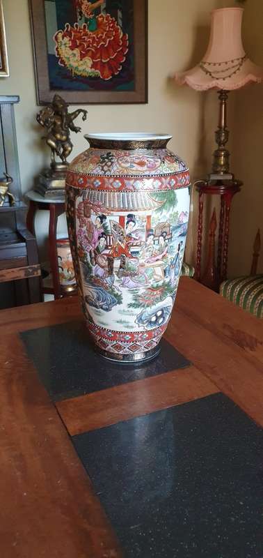 Beautiful Large 46 cm Tall Vintage  Satsuma Porcelain Vase