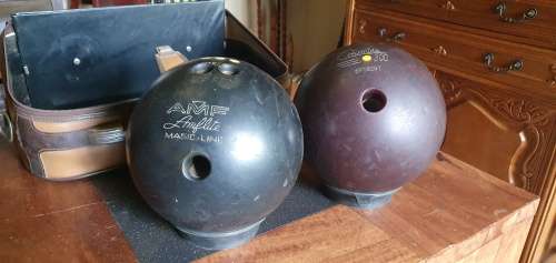 Vintage Bowling Balls in Suitcase
