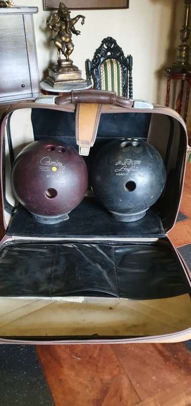 Vintage Bowling Balls in Suitcase
