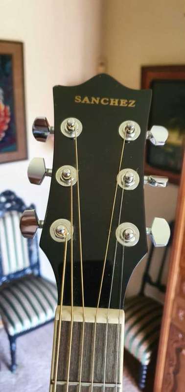 Beautiful Sanchez Hand Made Acoustic Guitar On Stand