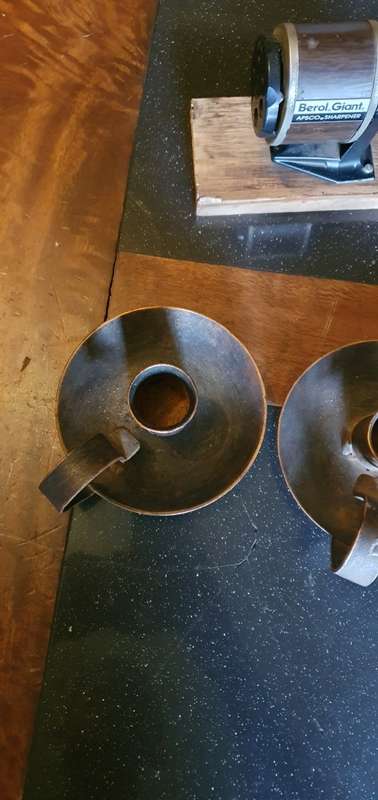 Vintage Pencil Sharpener & Two Vintage Candle Stick Holders