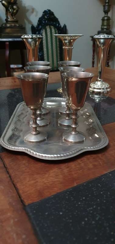 Beautifuil Single Stem Flower Frogs, Elegant Candle Stick Holder Plus Silver Plated Tray & Goblets