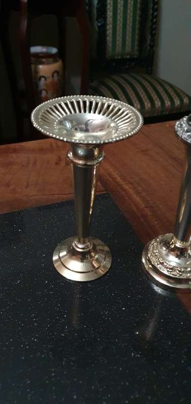 Beautifuil Single Stem Flower Frogs, Elegant Candle Stick Holder Plus Silver Plated Tray & Goblets