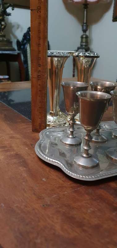 Beautifuil Single Stem Flower Frogs, Elegant Candle Stick Holder Plus Silver Plated Tray & Goblets