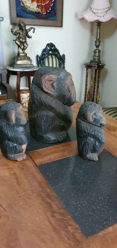 Three Monkey Figurine Containers