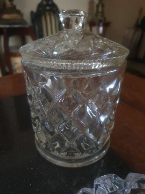 Stunning Molded Sweetie Jar & Beautiful Modern Crystal Ashtrays & A Delft Mug