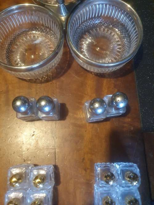 Gorgeous Silver Plated Condiment Server Plus Salt & Pepper Shakers