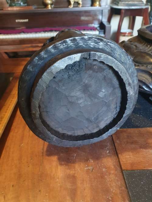Stunning & Unique Large 50.5cm African Wood Carving With Hidden Bowl Under The Drummer