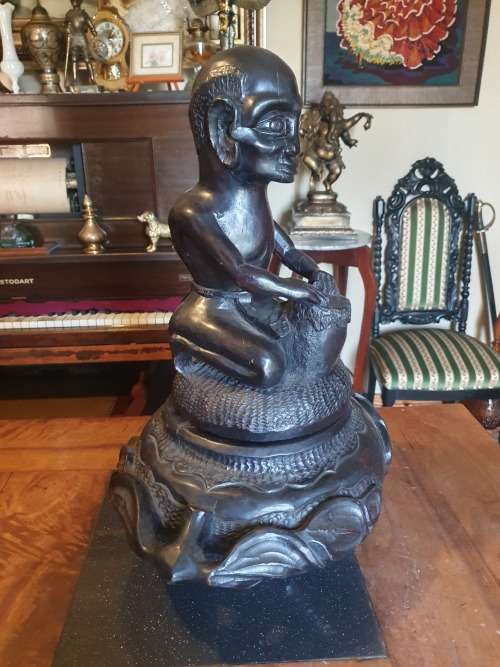 Stunning & Unique Large 50.5cm African Wood Carving With Hidden Bowl Under The Drummer