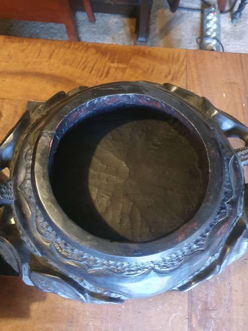 Stunning & Unique Large 50.5cm African Wood Carving With Hidden Bowl Under The Drummer