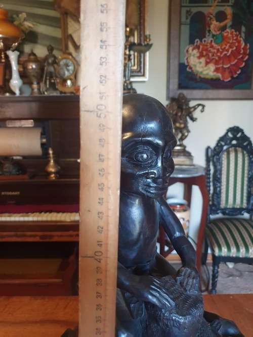 Stunning & Unique Large 50.5cm African Wood Carving With Hidden Bowl Under The Drummer