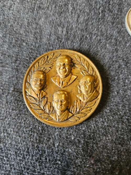 Vintage 1914-1964 Nasional Party 50 year medallion plus 3X 5 Franc, 3 x 2 Francs