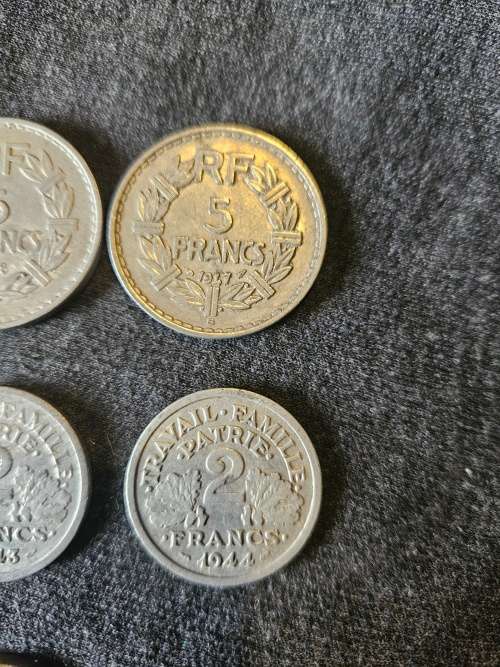 Vintage 1914-1964 Nasional Party 50 year medallion plus 3X 5 Franc, 3 x 2 Francs