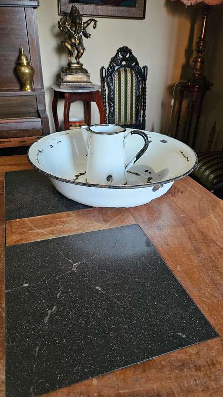 Vintage Enamel Basin & Jug