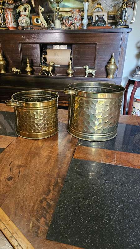 Two Large Brass Planters