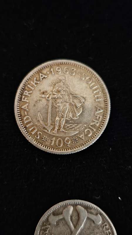 1963 SA 10 Cents 50% Silver Coin plus 1932 Rhodesia 6 Pence 92.5% Silver Coin